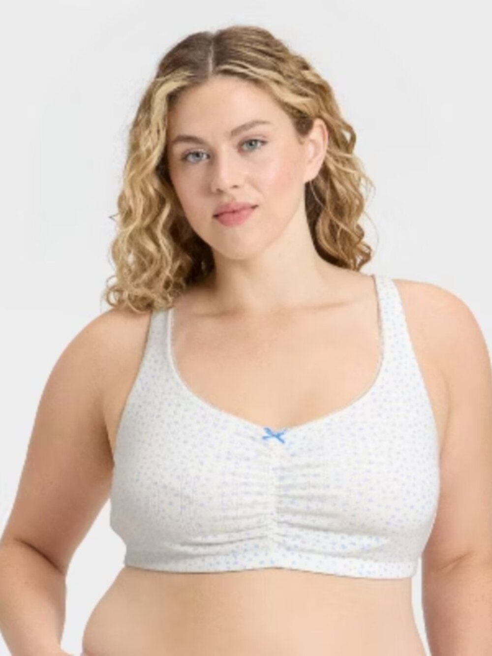 Wild Fable Womens Pointelle Ruched Front Scoop Bralette White Floral 1X NWT